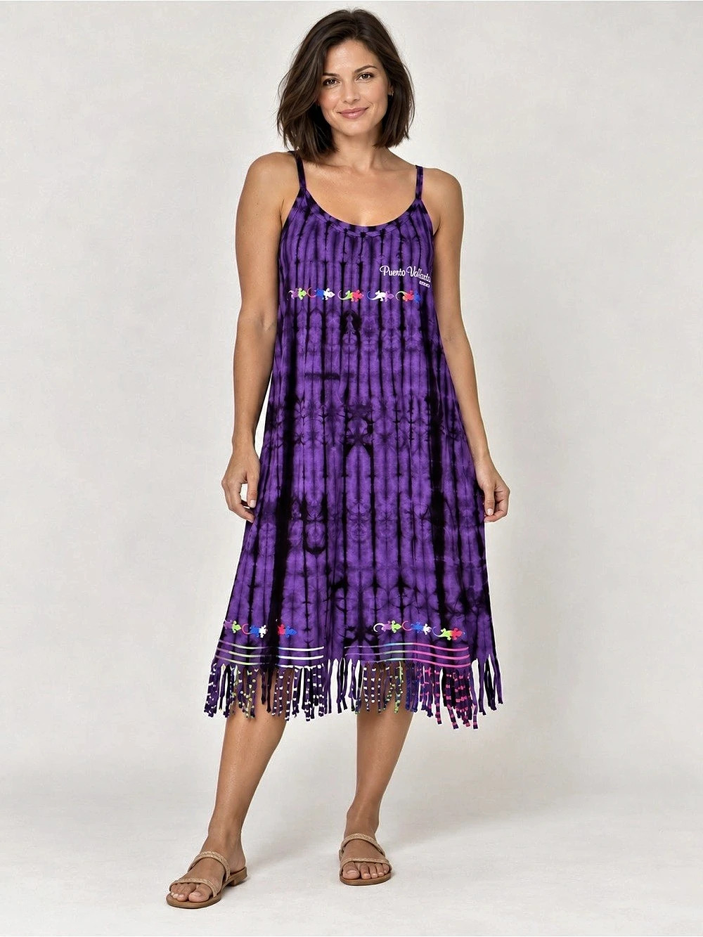 NEON Mexico Puerto Vallarta Tie Dye Gecko Fringe Beach Cover Up Dress XL